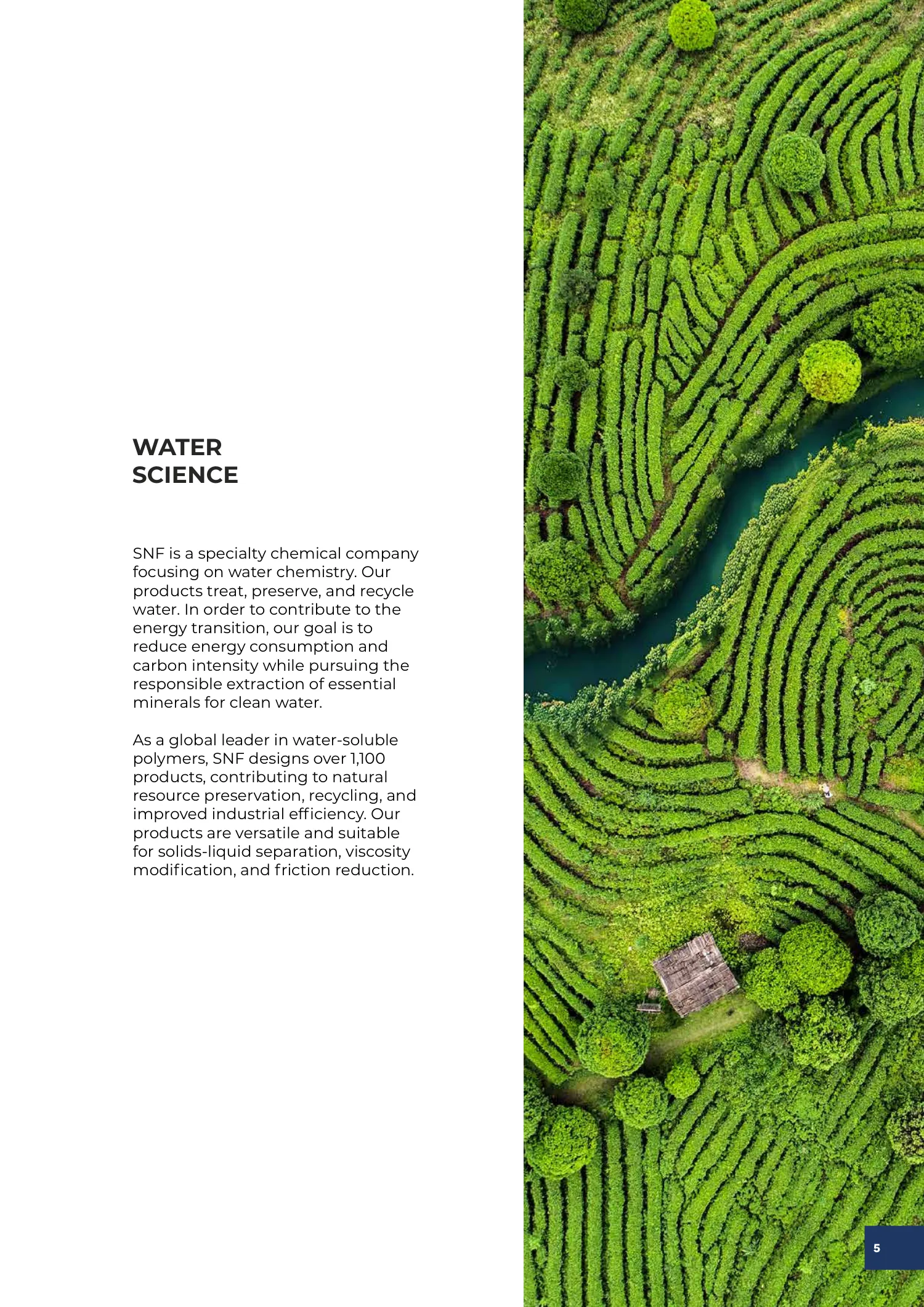 Page 5 of the SNF 2025 ESG Report: Report Cover and Introduction