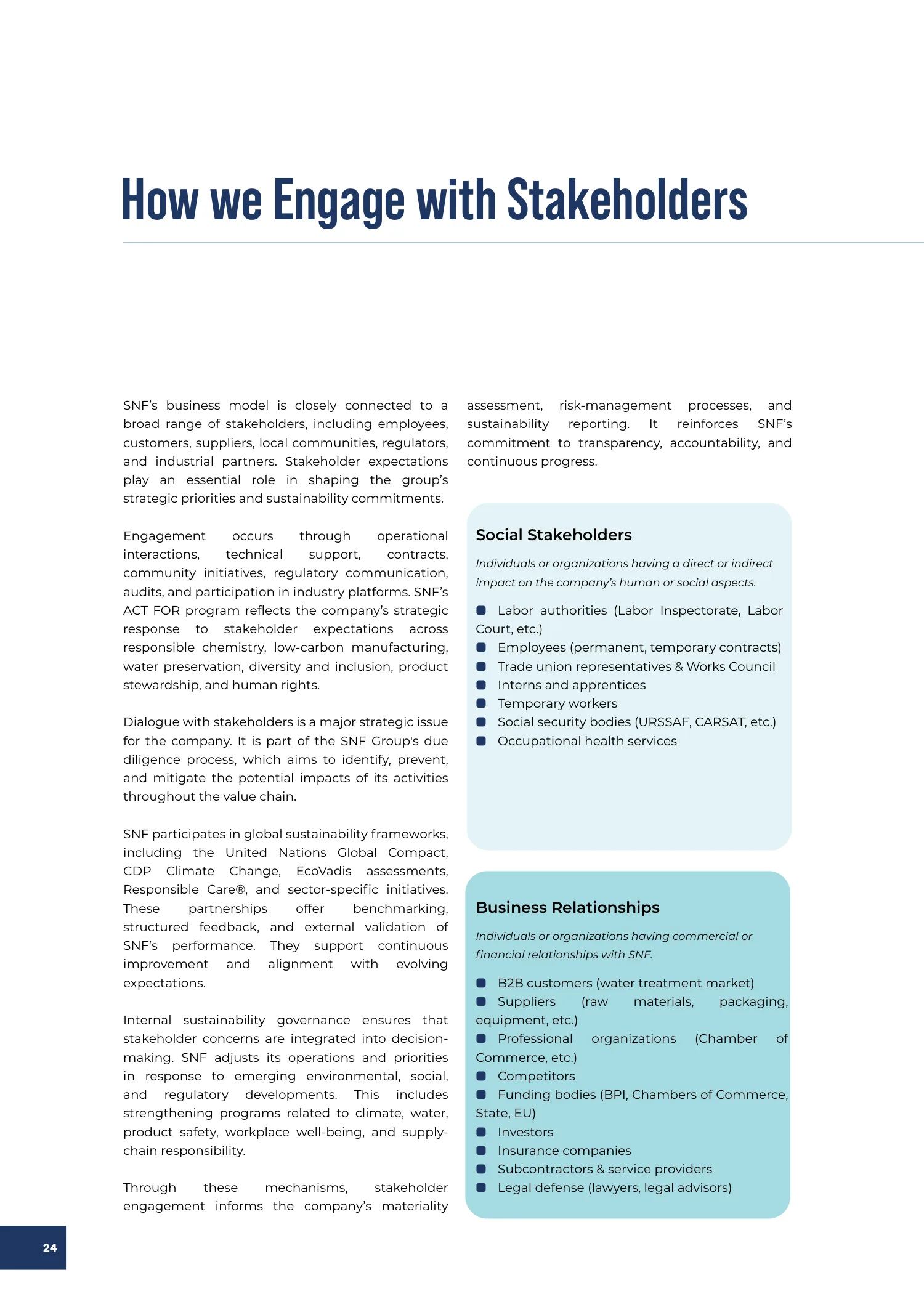 Page 24 of the SNF 2025 ESG Report: 0.1 Our Business Model and Strategy for Sustainable Growth