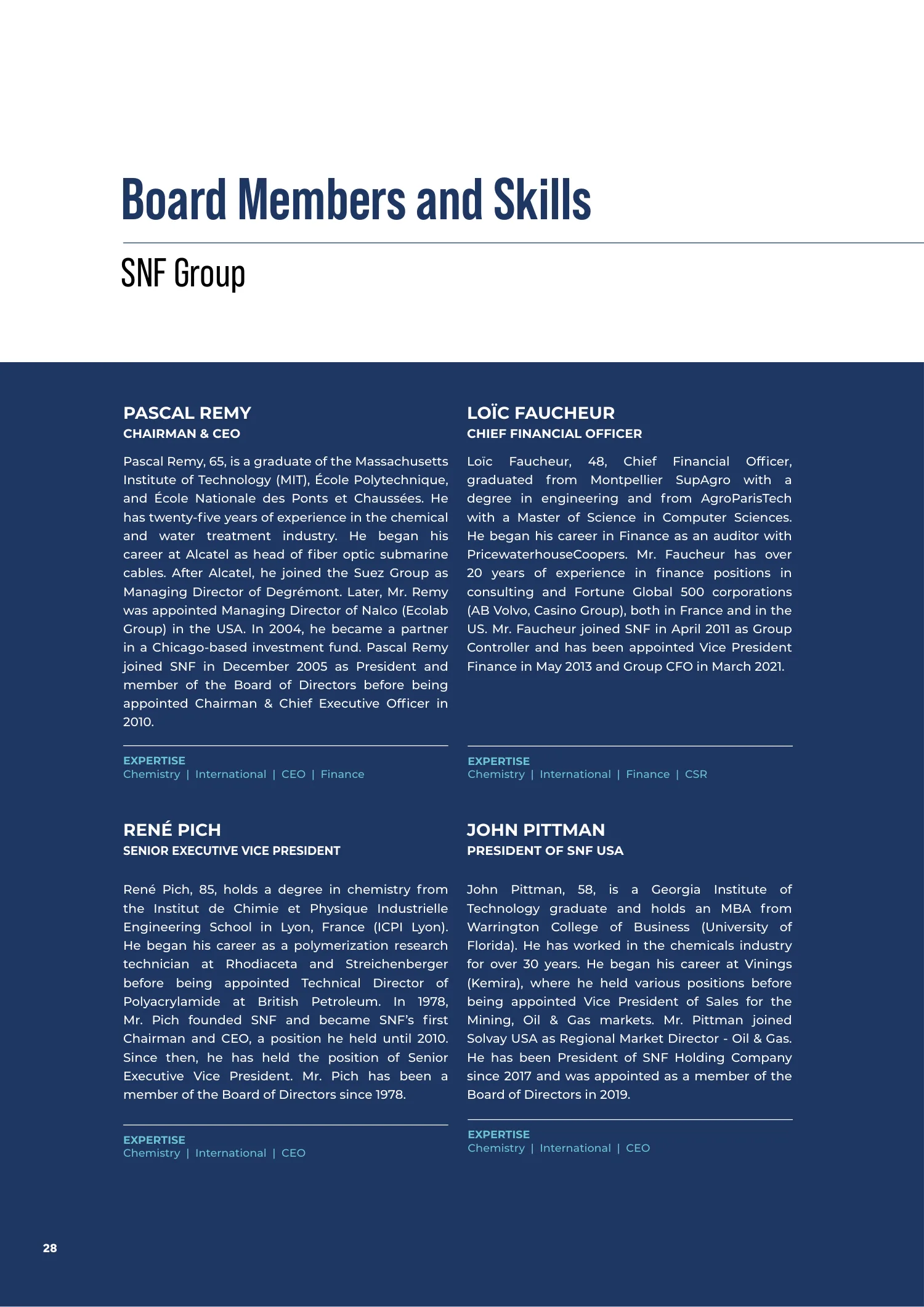 Page 28 of the SNF 2025 ESG Report: 0.2 Strong Governance for Responsible Business