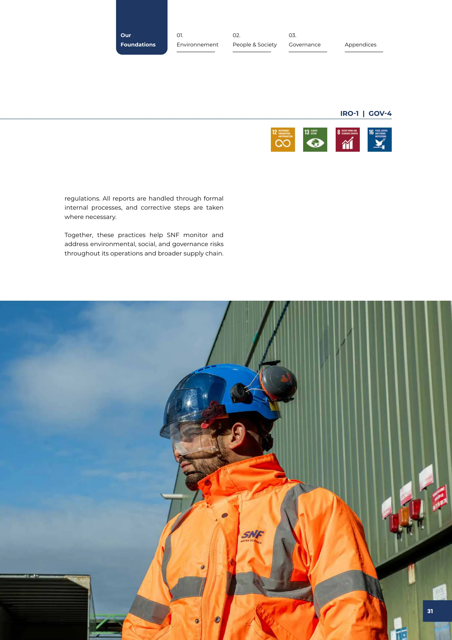 Page 31 of the SNF 2025 ESG Report: 0.3 What Matters Most: Double Materiality and Due Diligence