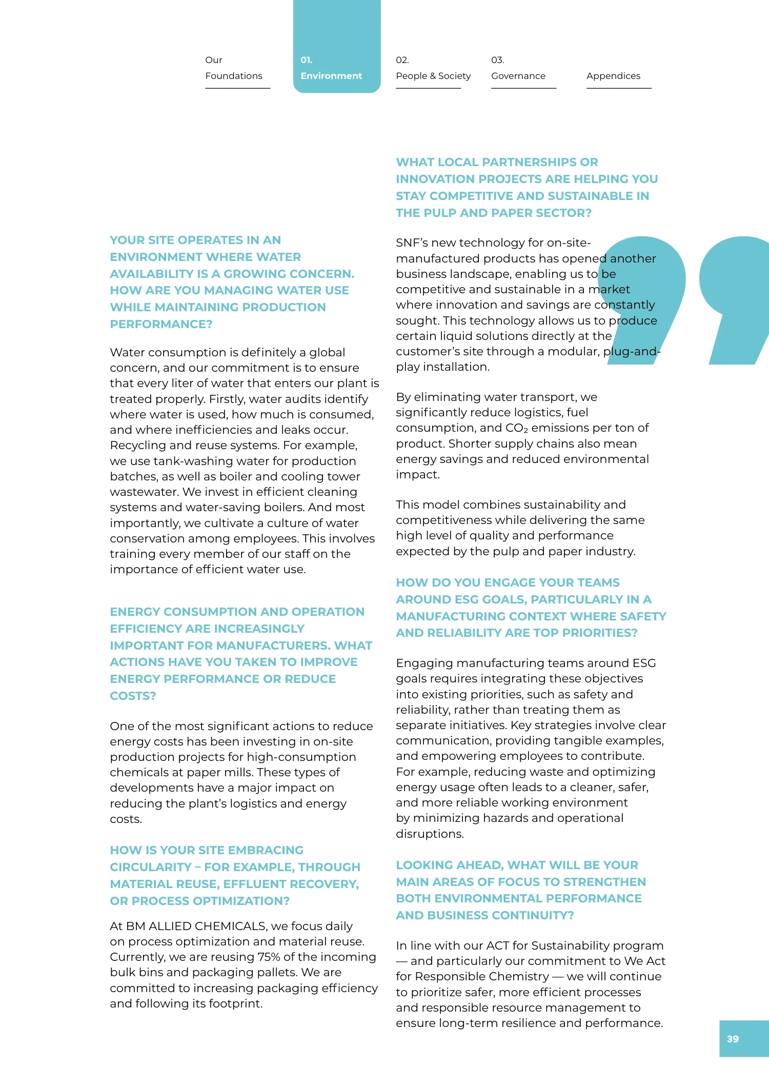Page 39 of the SNF 2025 ESG Report: Interview: We Act for Responsible Chemistry