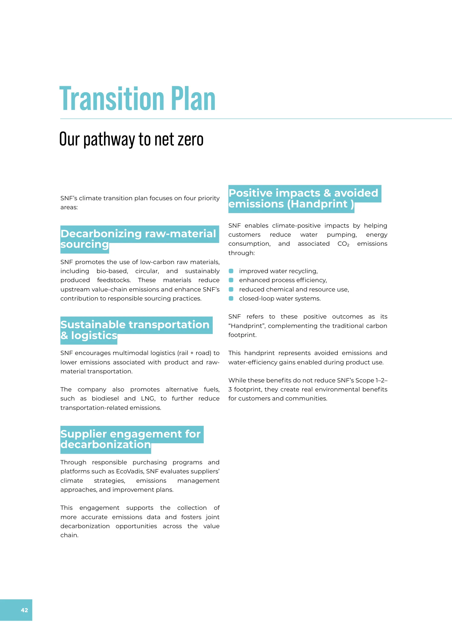 Page 42 of the SNF 2025 ESG Report: 1.1 Climate Change