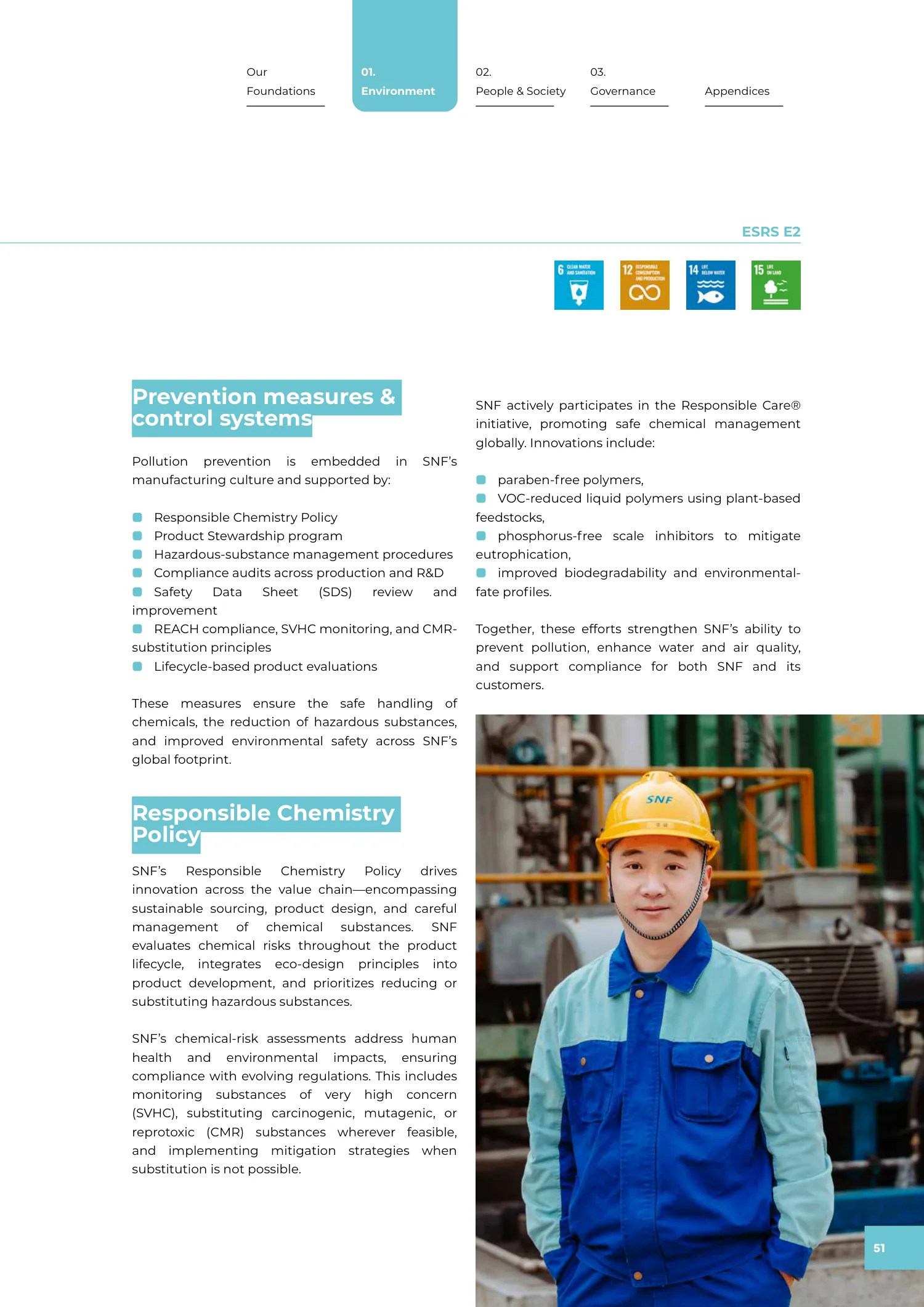 Page 51 of the SNF 2025 ESG Report: 1.4 Controlling Pollution