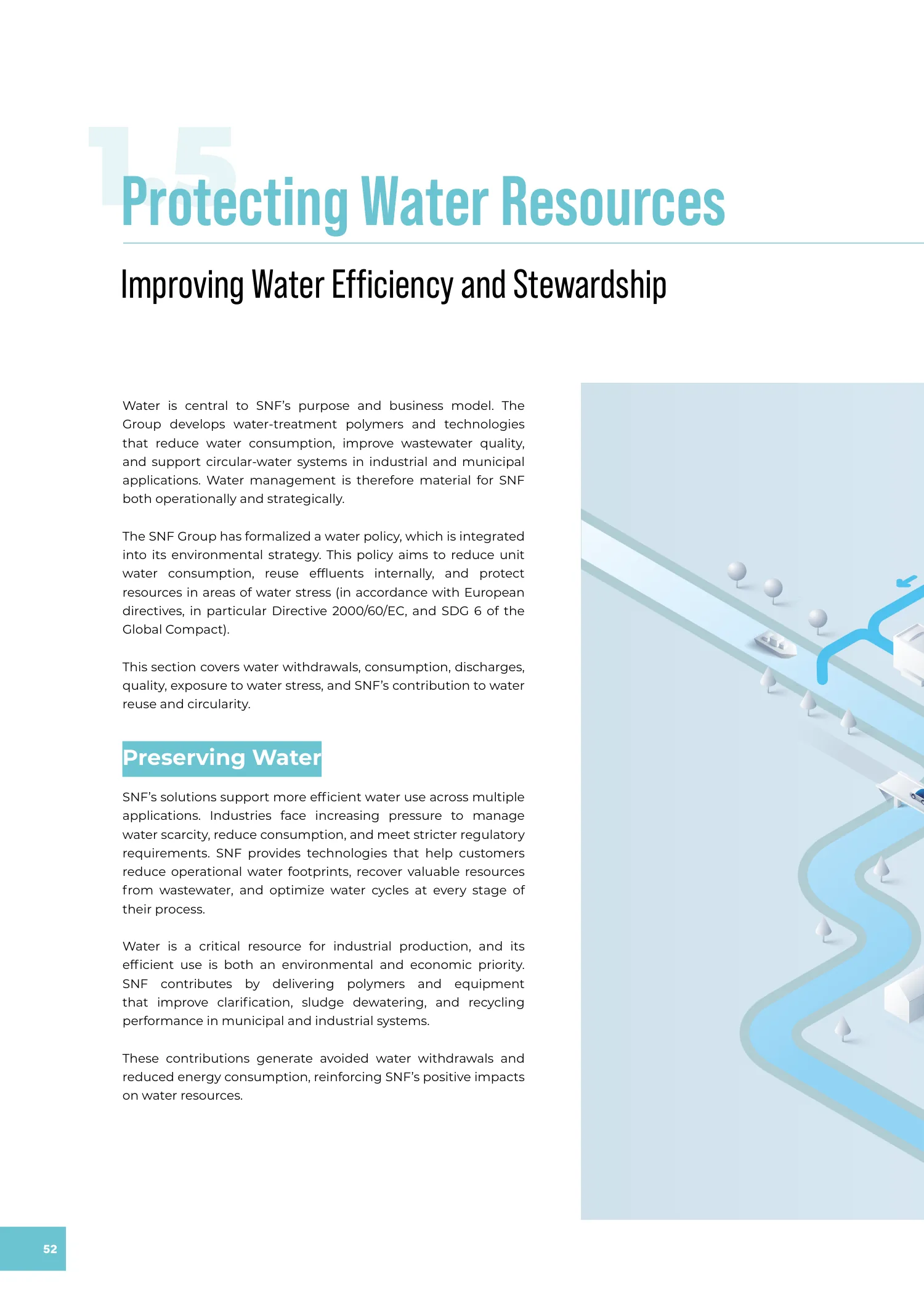 Page 52 of the SNF 2025 ESG Report: 1.5 Protecting Water Resources