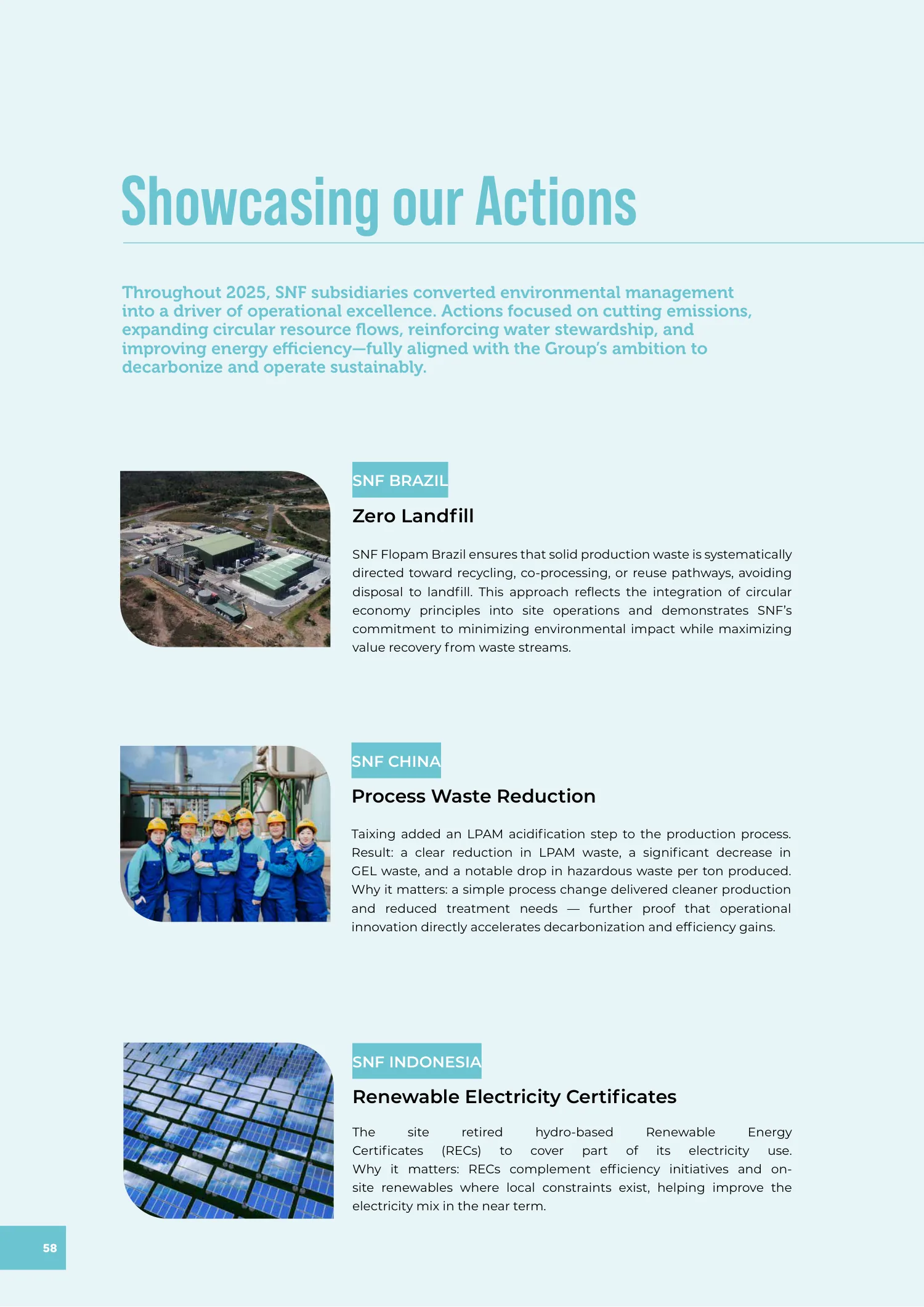Page 58 of the SNF 2025 ESG Report: Showcasing Our Actions
