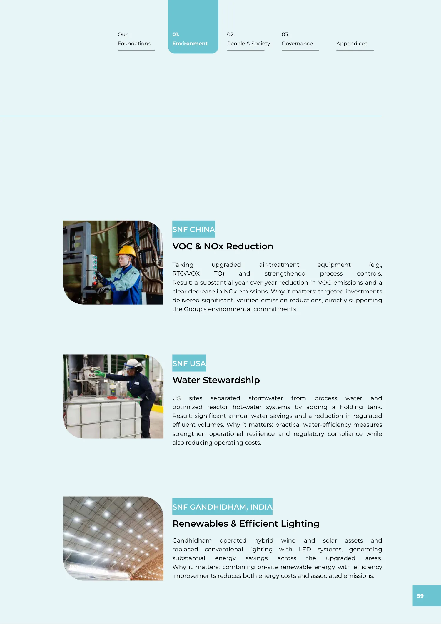 Page 59 of the SNF 2025 ESG Report: Showcasing Our Actions