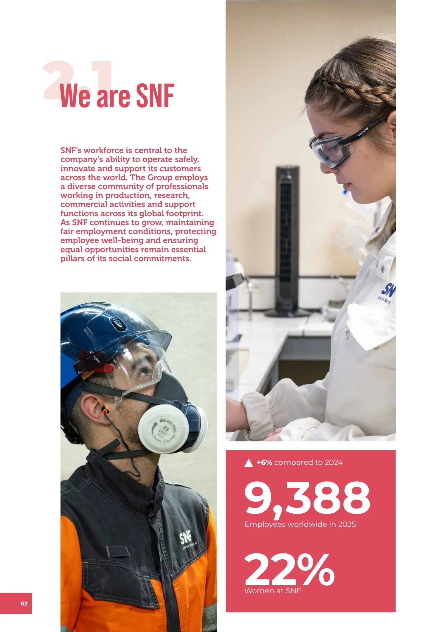 Page 62 of the SNF 2025 ESG Report: 2.1 We Are SNF