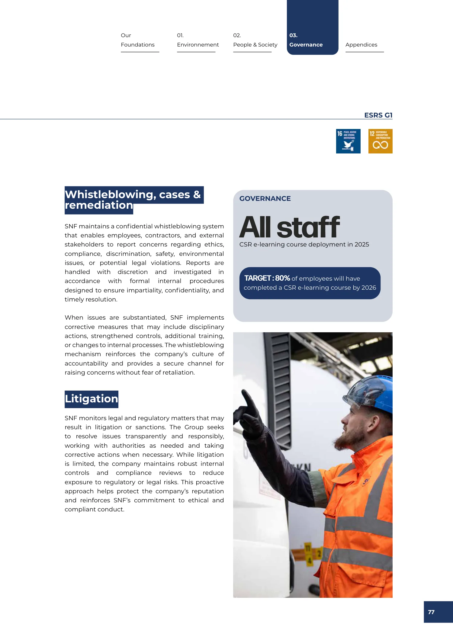 Page 77 of the SNF 2025 ESG Report: 3.1 Ethical Framework and Business Integrity