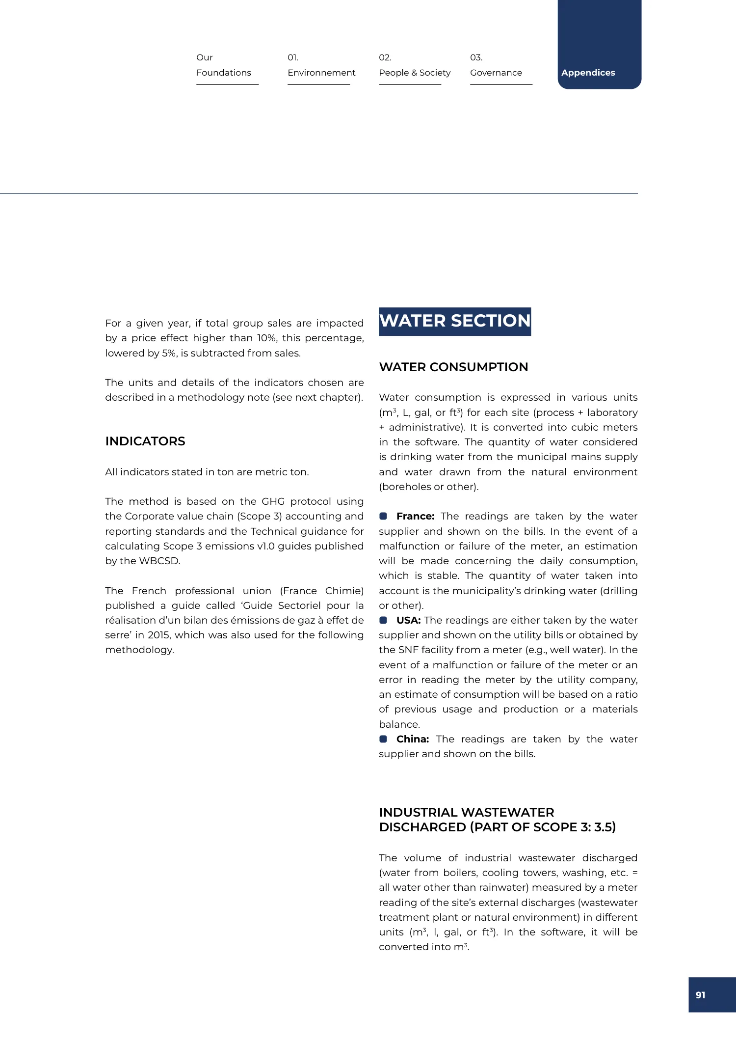 Page 91 of the SNF 2025 ESG Report: Note on Methodology