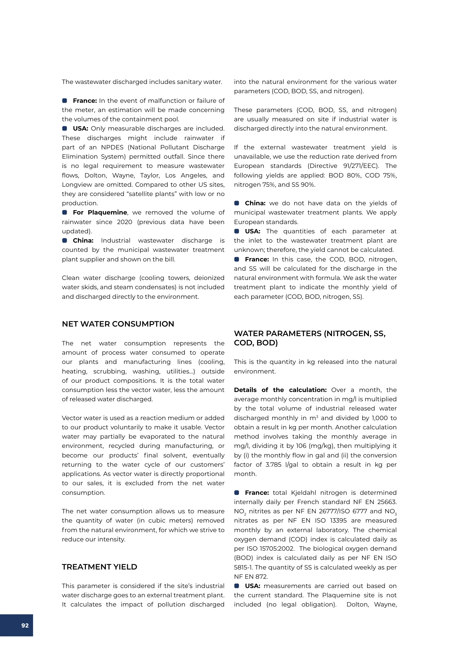 Page 92 of the SNF 2025 ESG Report: Note on Methodology