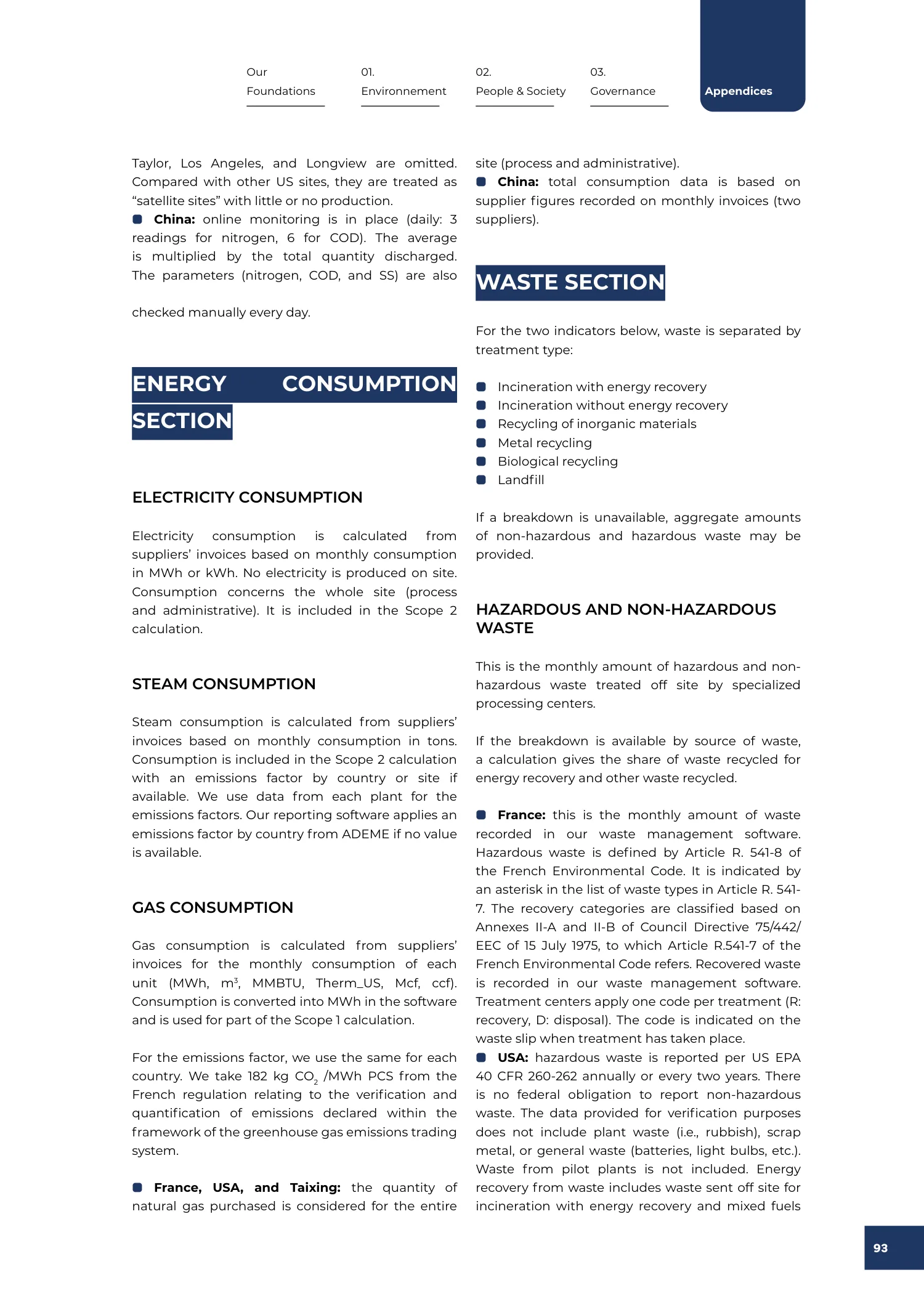 Page 93 of the SNF 2025 ESG Report: Note on Methodology