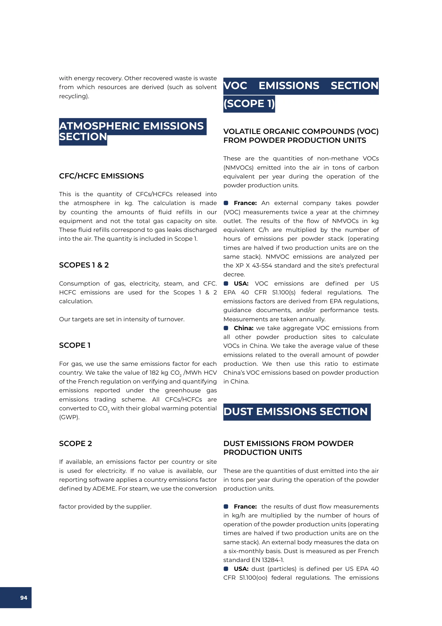 Page 94 of the SNF 2025 ESG Report: Note on Methodology