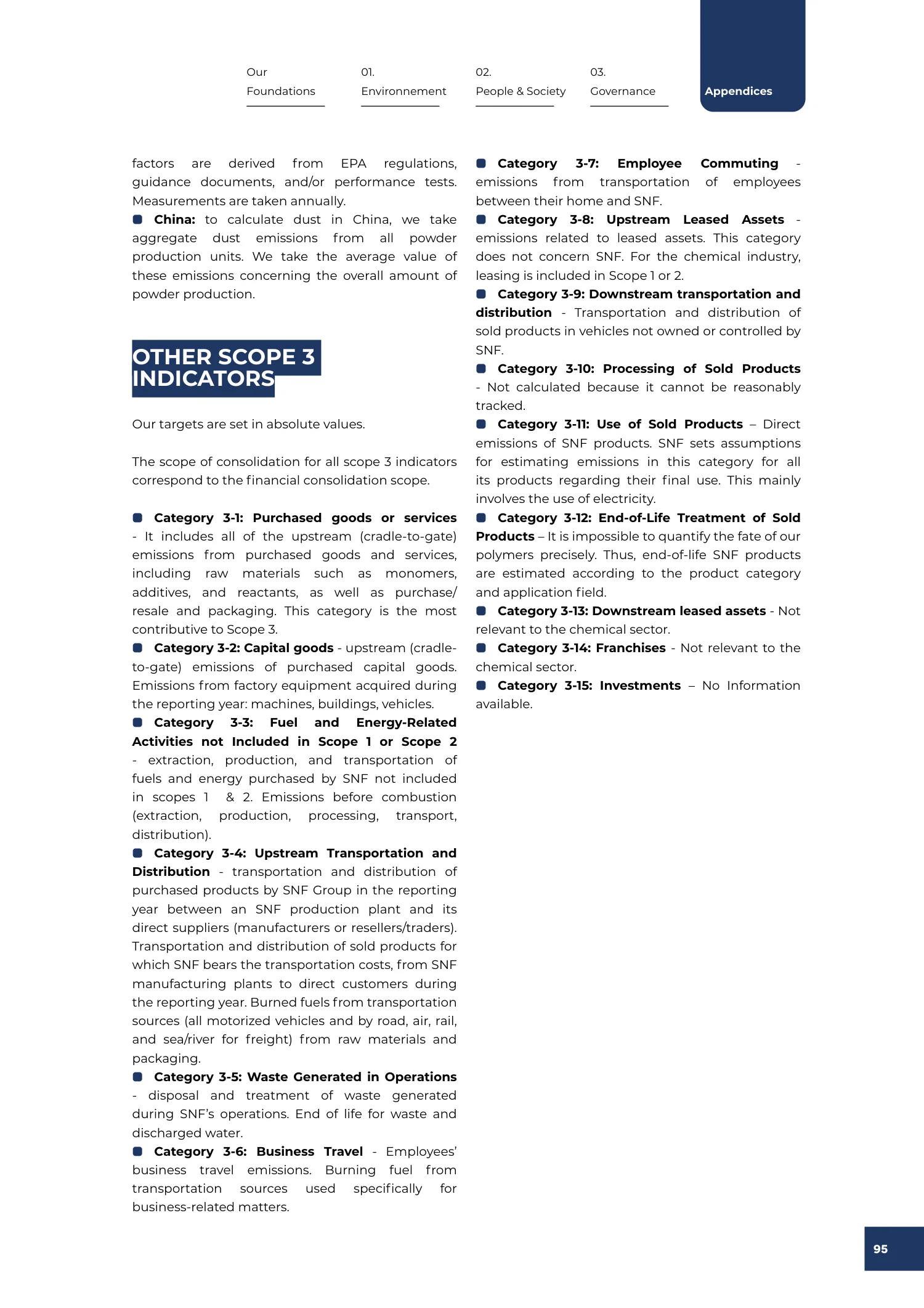 Page 95 of the SNF 2025 ESG Report: Note on Methodology