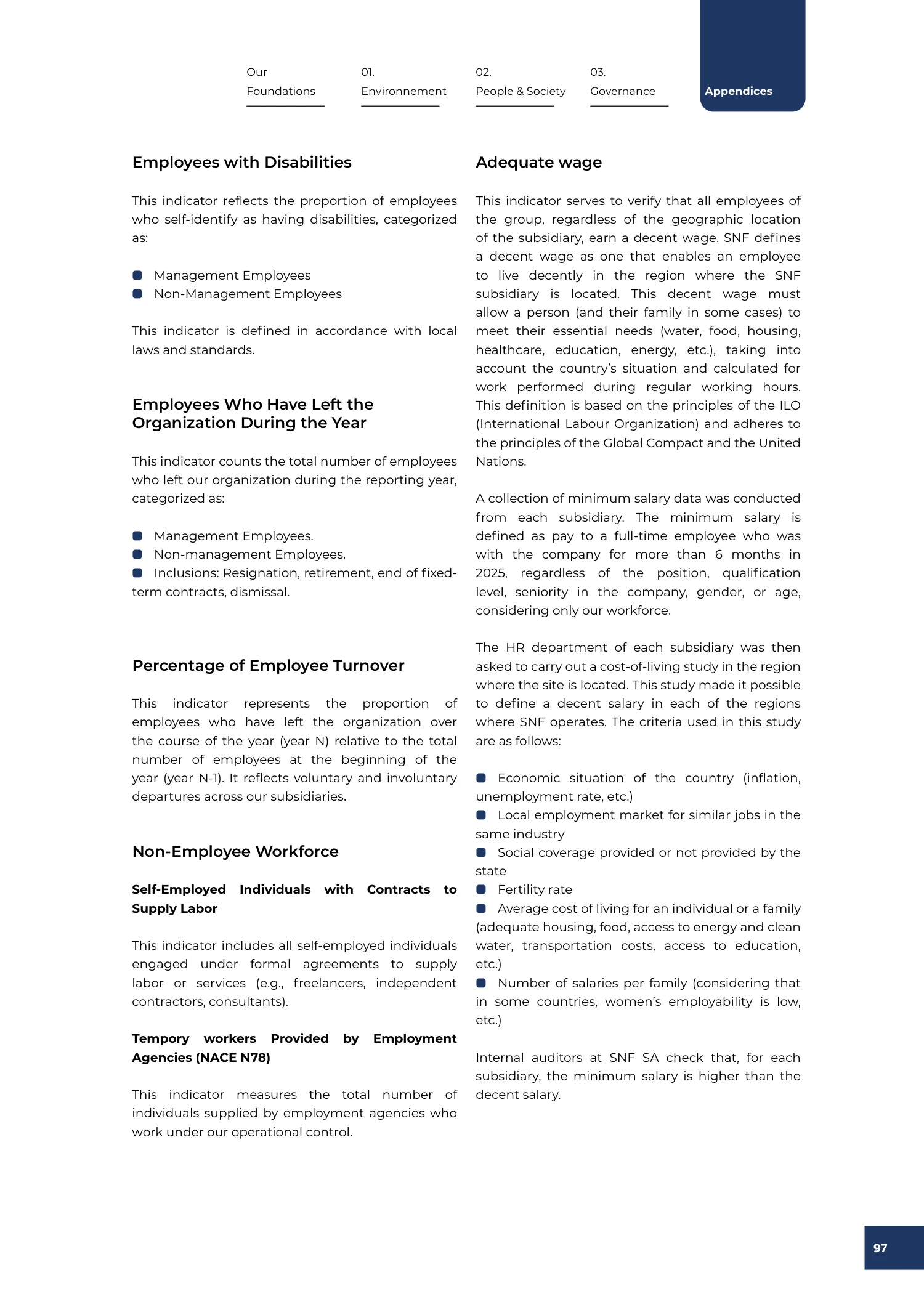 Page 97 of the SNF 2025 ESG Report: Note on Methodology