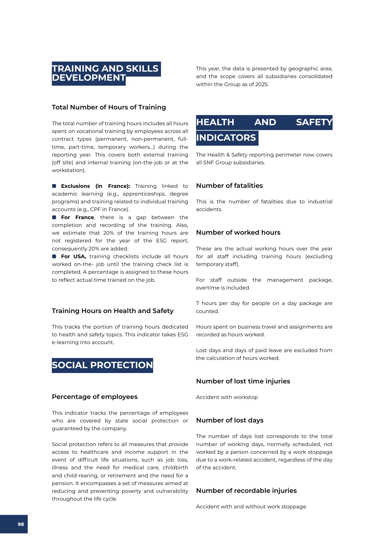 Page 98 of the SNF 2025 ESG Report: Note on Methodology