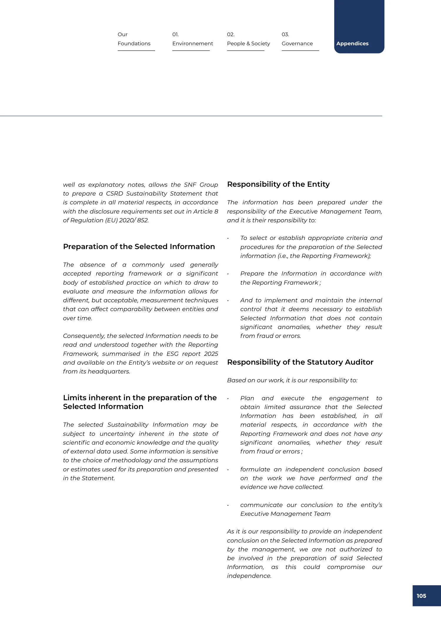 Page 105 of the SNF 2025 ESG Report: Independent Limited Assurance Report