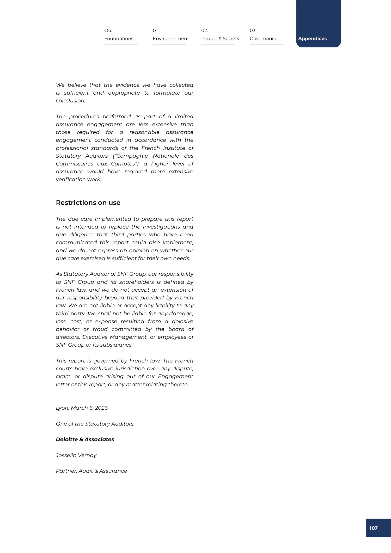 Page 107 of the SNF 2025 ESG Report: Independent Limited Assurance Report
