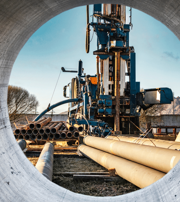 Drilling operations with rig, equipment, and fluid systems used in oil and gas well construction