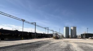 Oilfield operations hub in Odessa, Texas with equipment, facilities, and logistics supporting Permian Basin activity